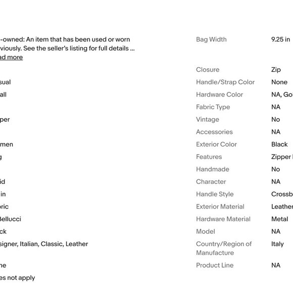 A Belucci Leather Crossbody Handbag
Black Small, Made in Italy - Picture 5 of 5